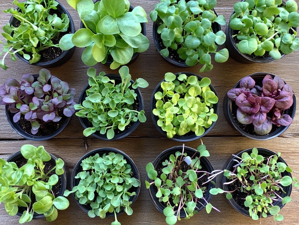 Colorful microgreens displayed in various dishes