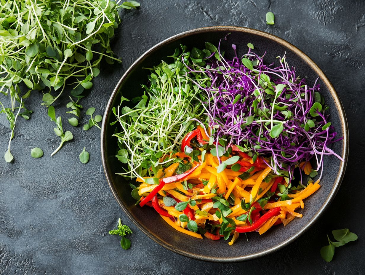 An assortment of microgreens on a plate.