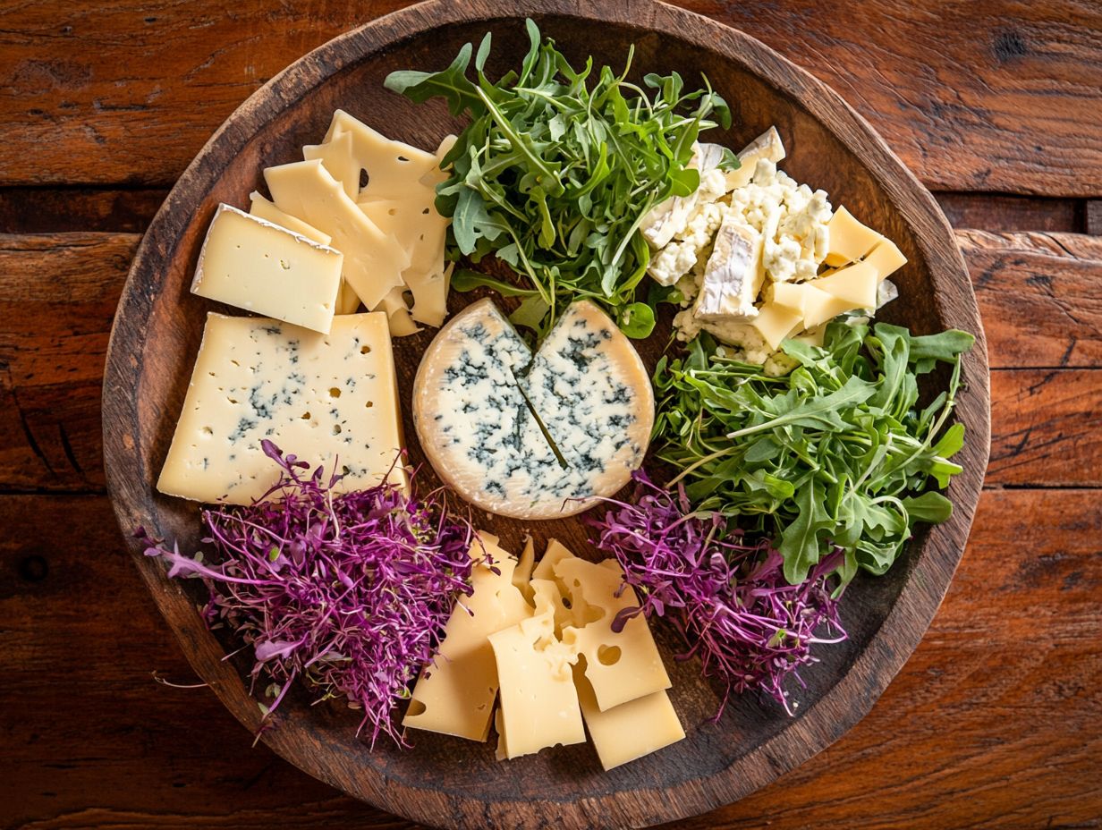 A delicious spread showcasing various microgreens paired with different cheeses.