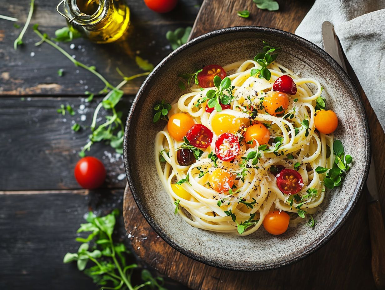 4. Pesto Pasta with Microgreens and Sun-Dried Tomatoes