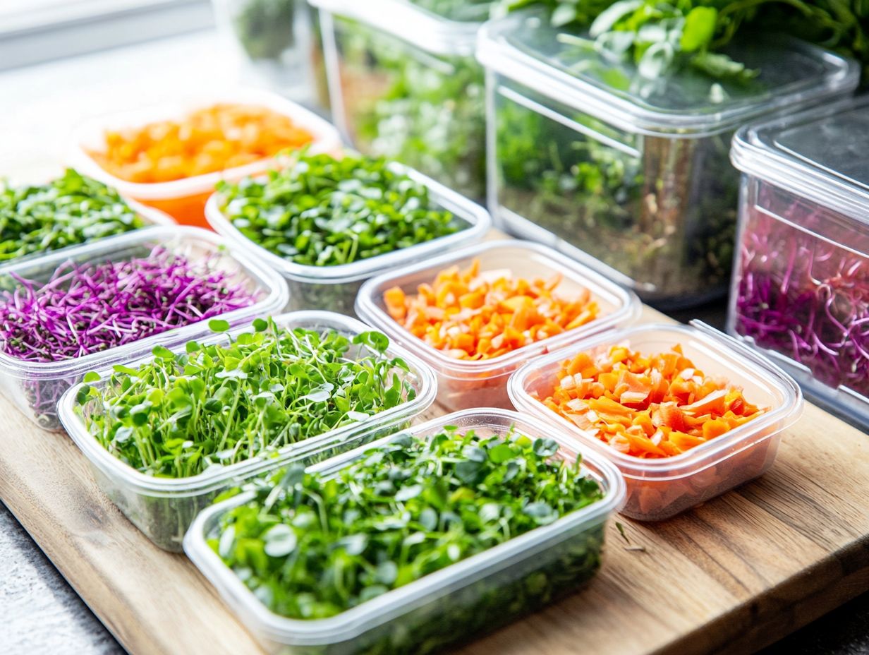 A variety of fresh microgreens ready for selection and storage