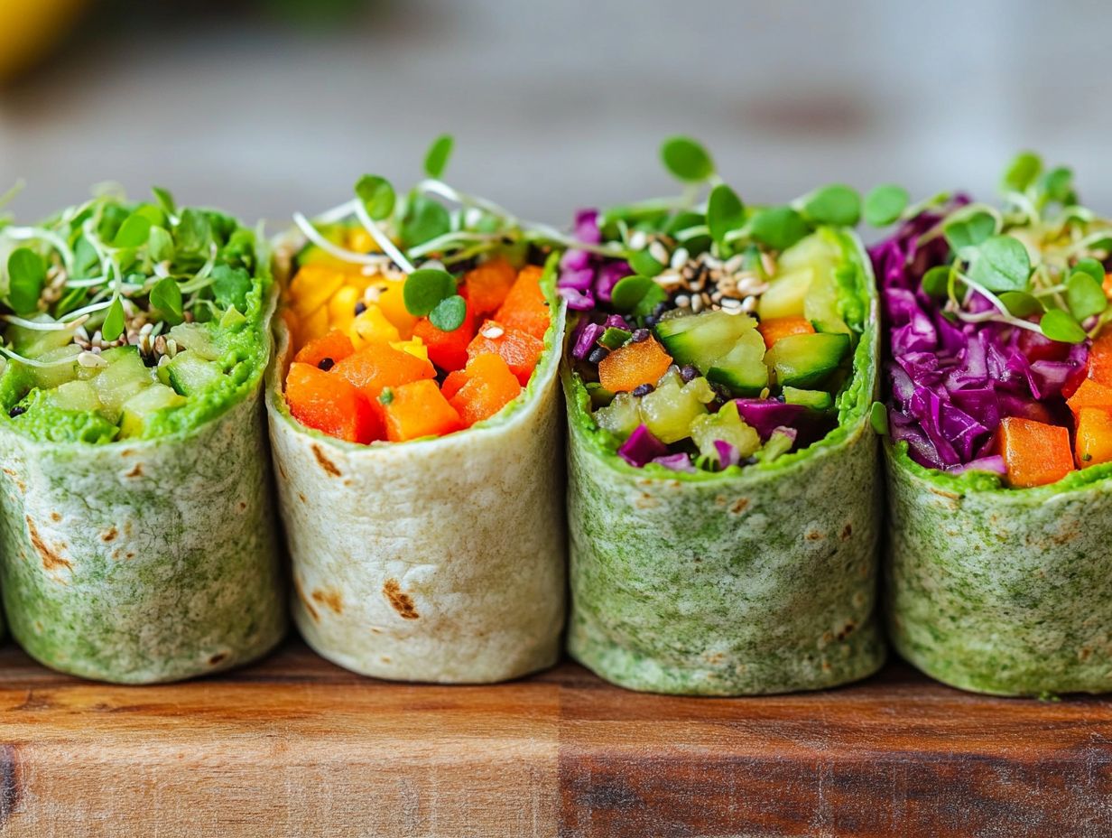 A colorful presentation of microgreen burrito ideas on a plate.