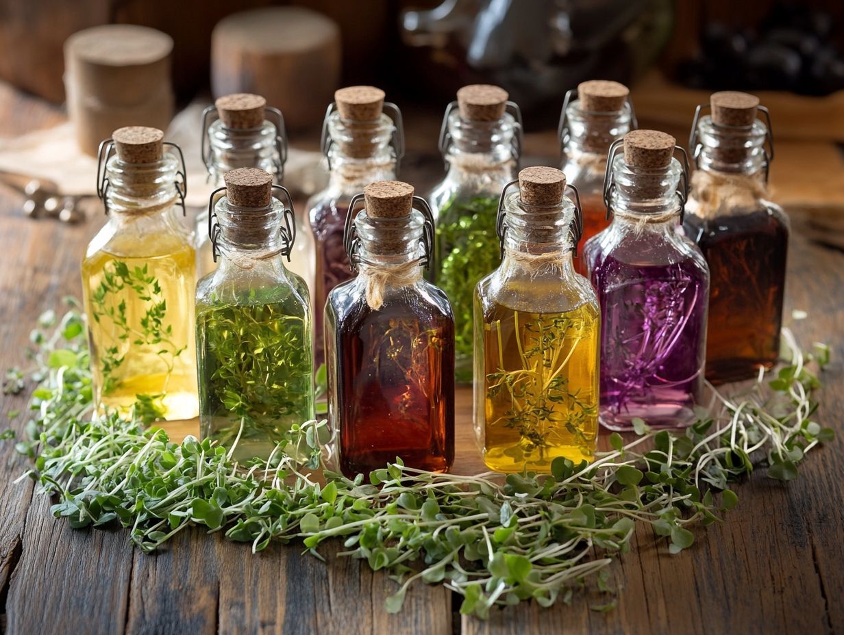 A bottle of Savory Microgreen Infused Vinegar alongside fresh microgreens.