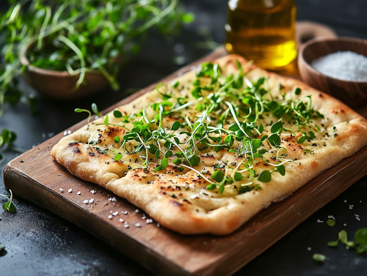 Delicious microgreen flatbreads ready to serve