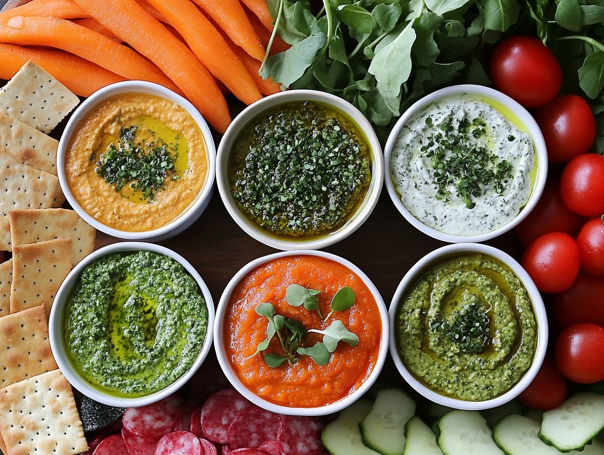 Colorful microgreen dips ready for entertaining