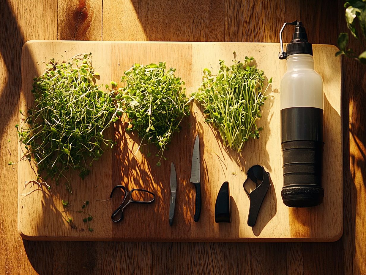 Image showing microgreen harvesting tools used in growing practices.