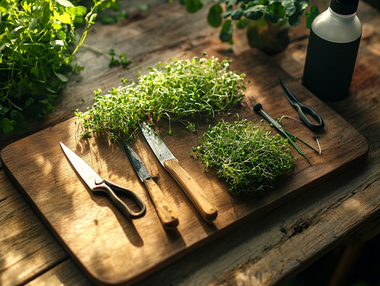 Image showing microgreen harvesting tools used in growing practices.