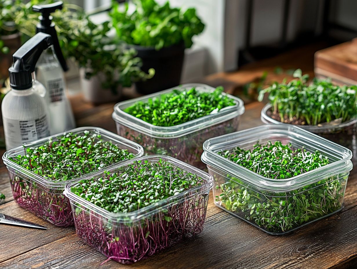 Colorful microgreens in a white bowl, highlighting storage tips.