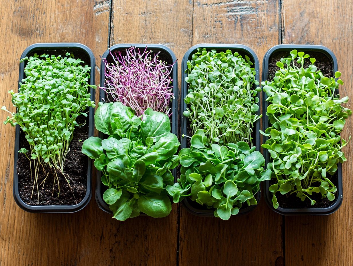 What are 5 popular microgreen varieties and their storage needs?