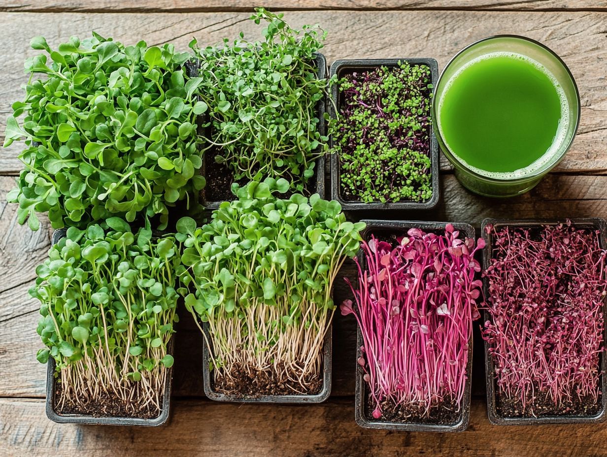 A variety of microgreens used in juicing.