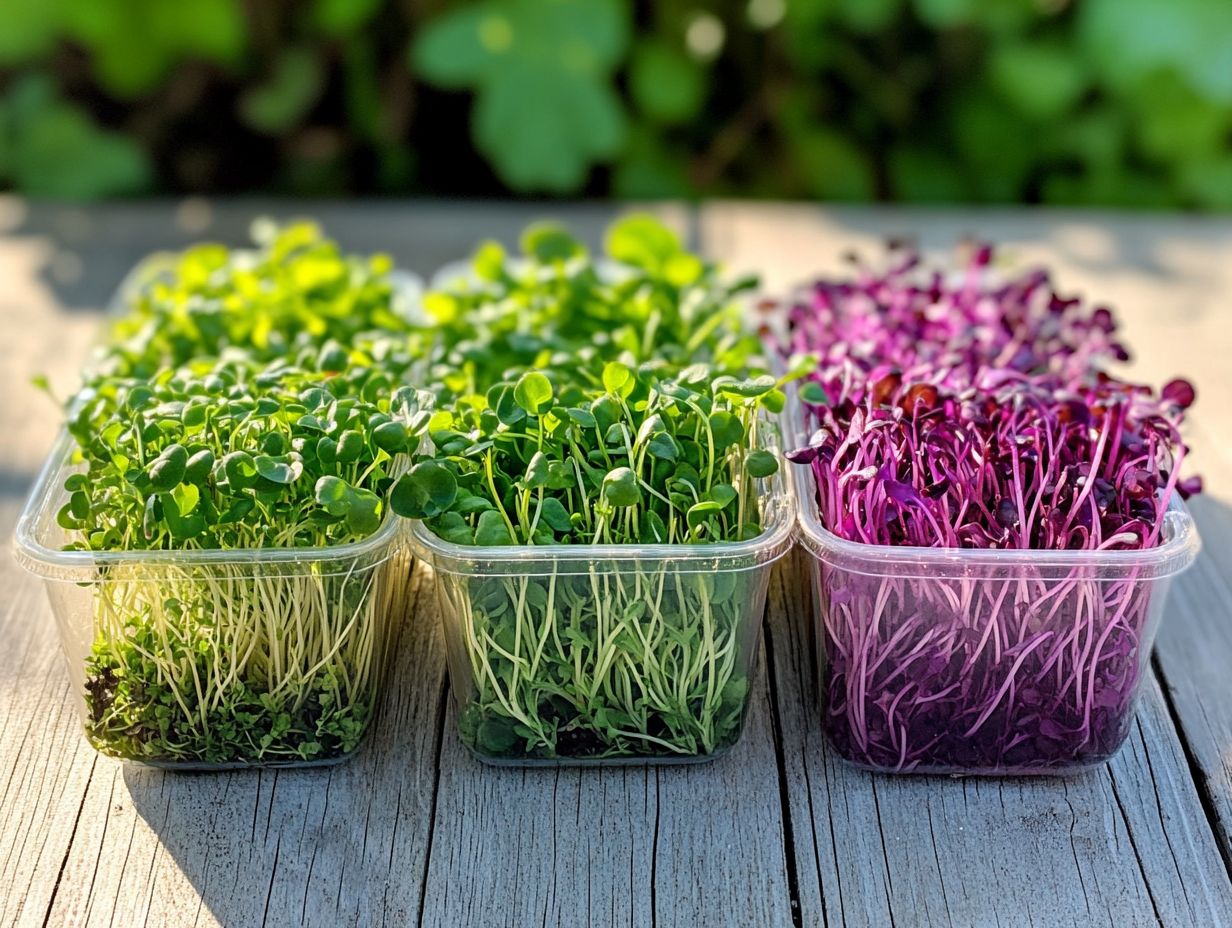 A colorful display of various microgreens rich in antioxidants.