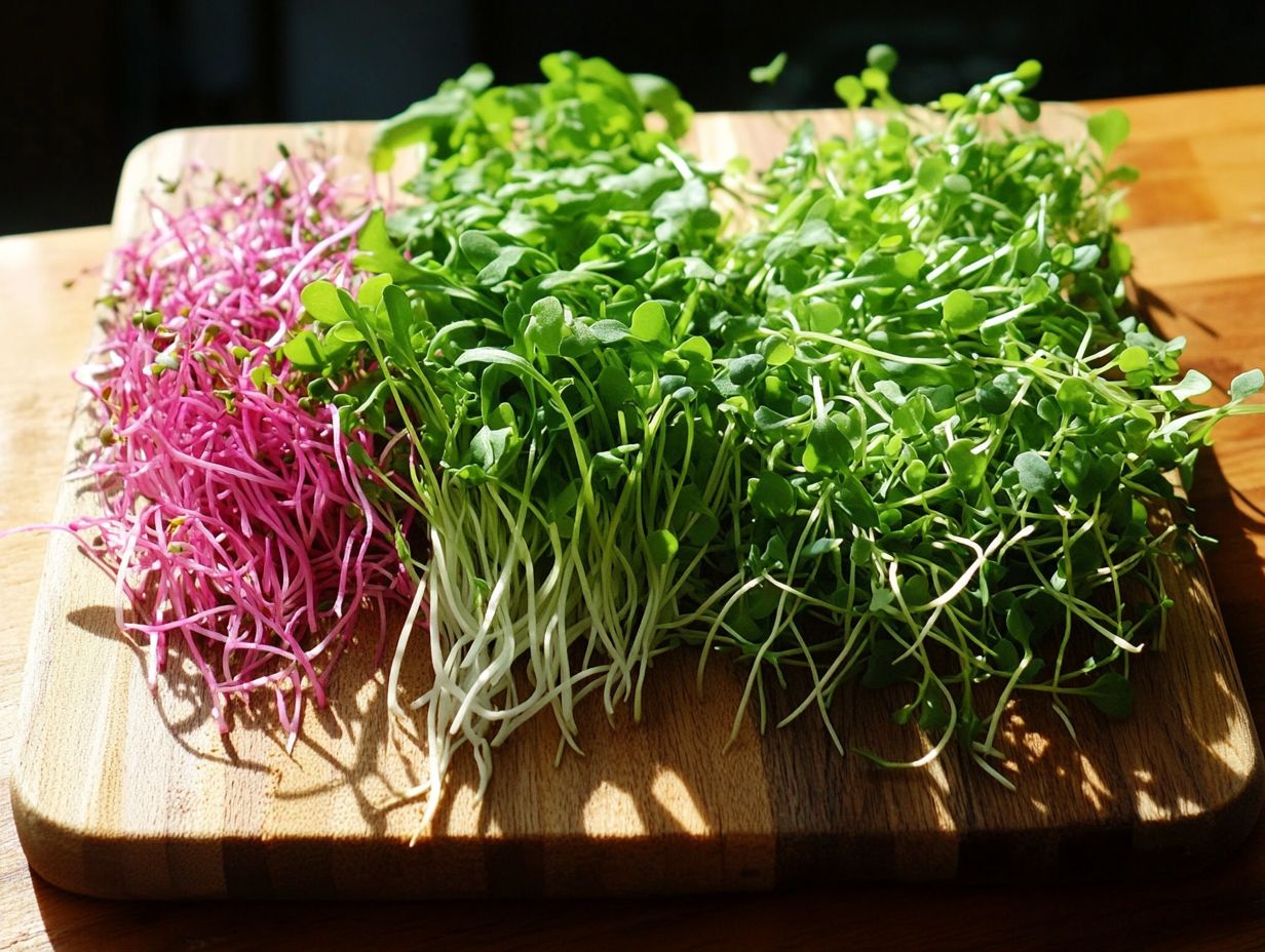 Colorful red and purple cabbage microgreens on a white background