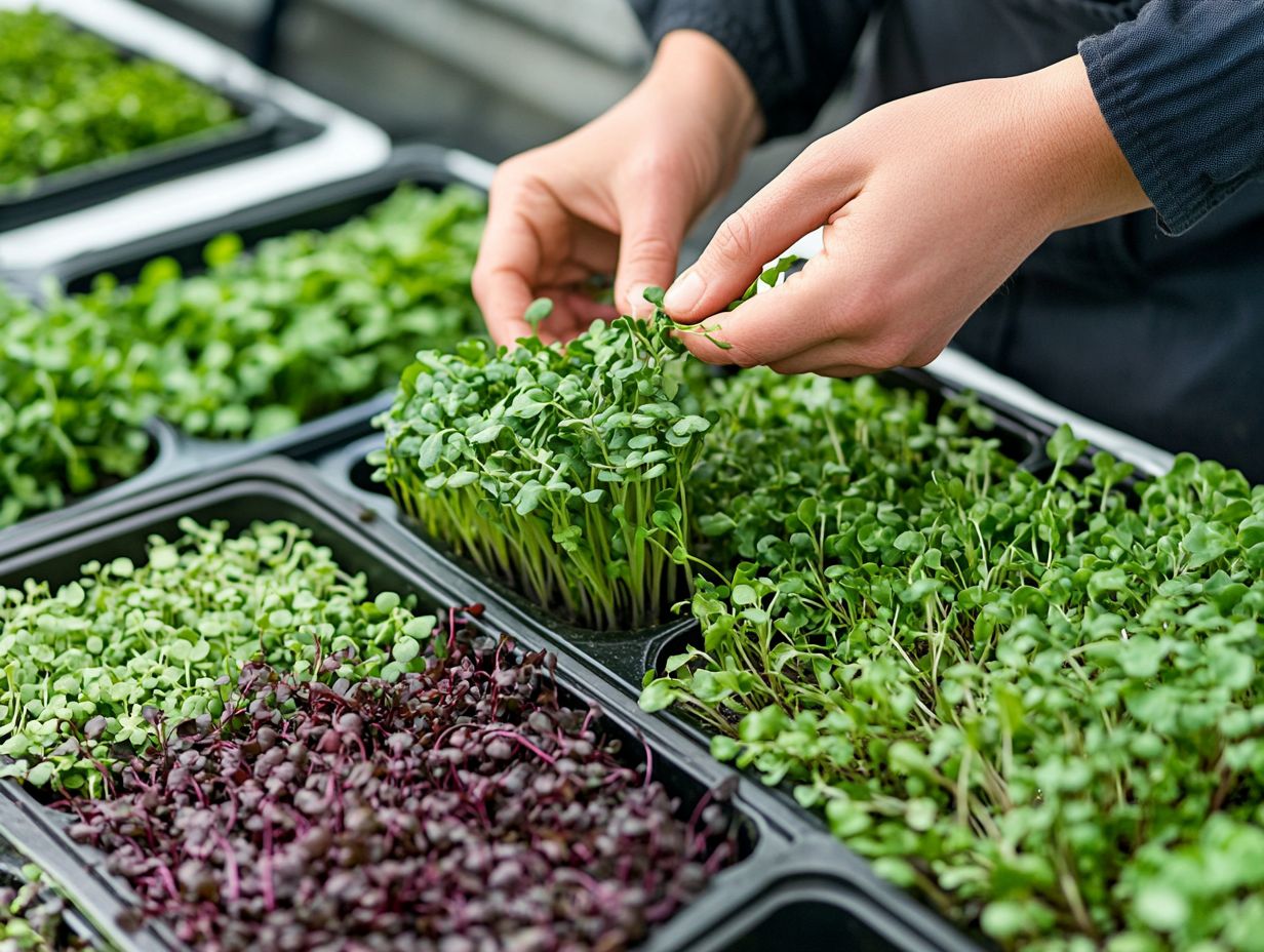 Illustration of key takeaways for harvesting microgreens.