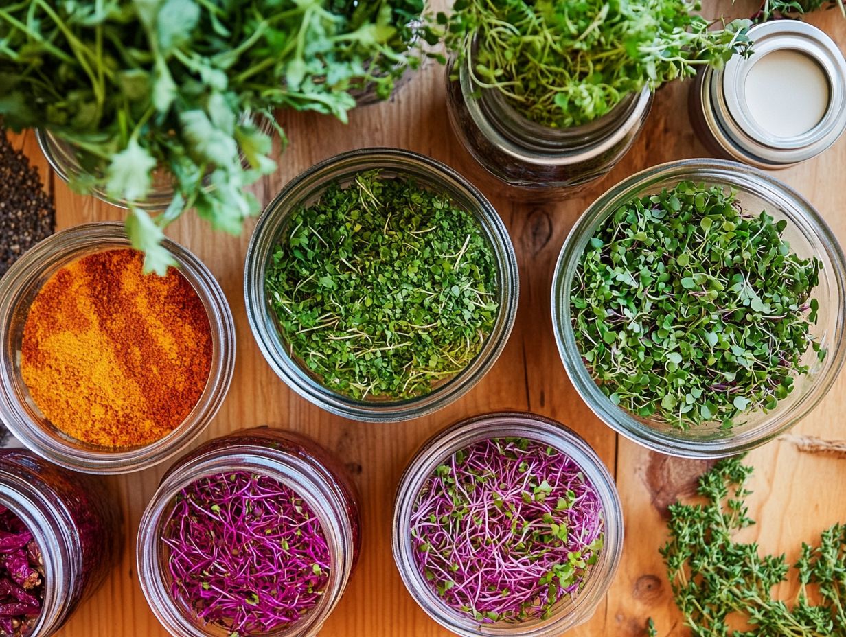 Colorful microgreens enhancing marinade flavor.