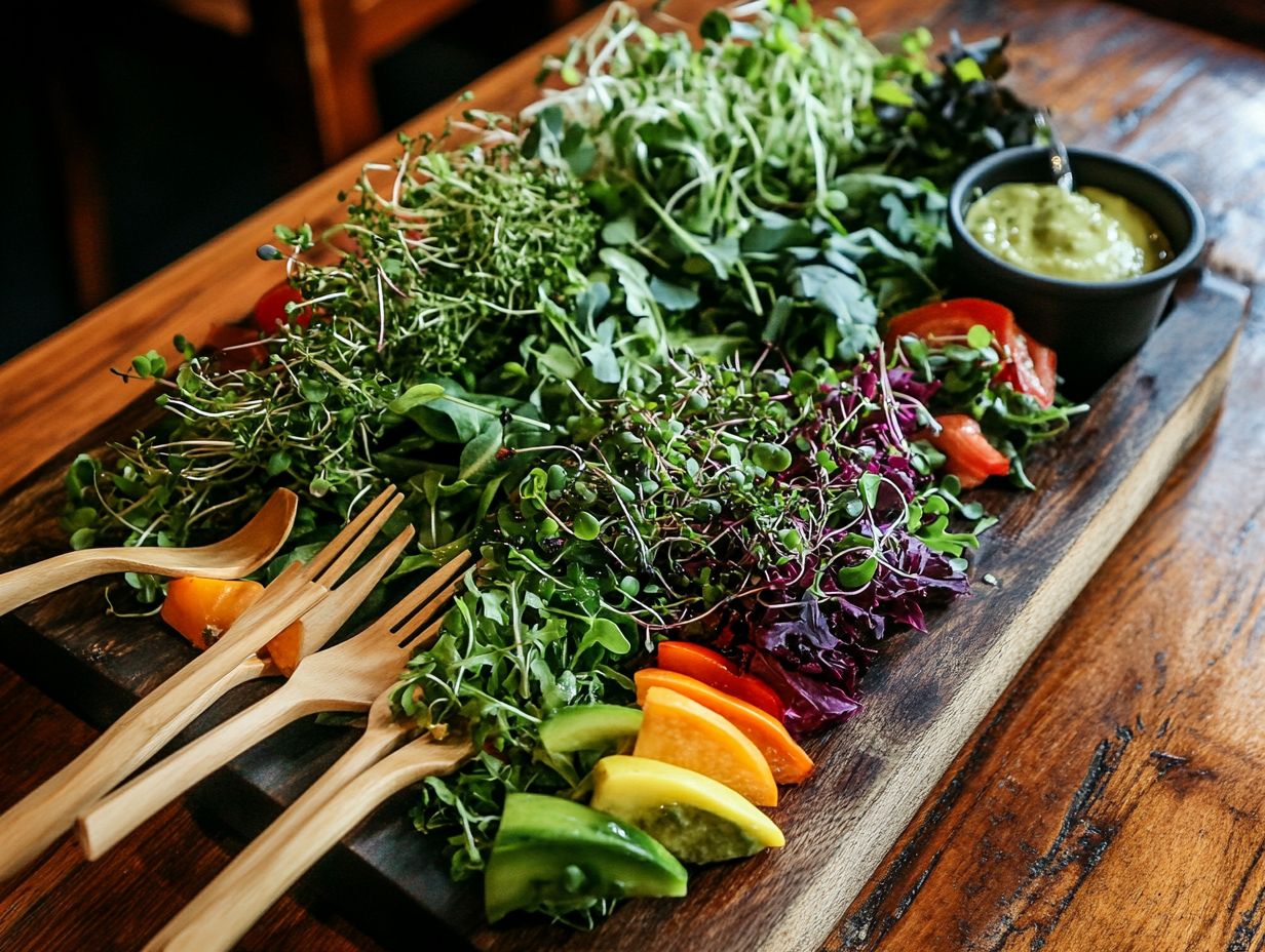 Delicious microgreen and prosciutto flatbread on a wooden board