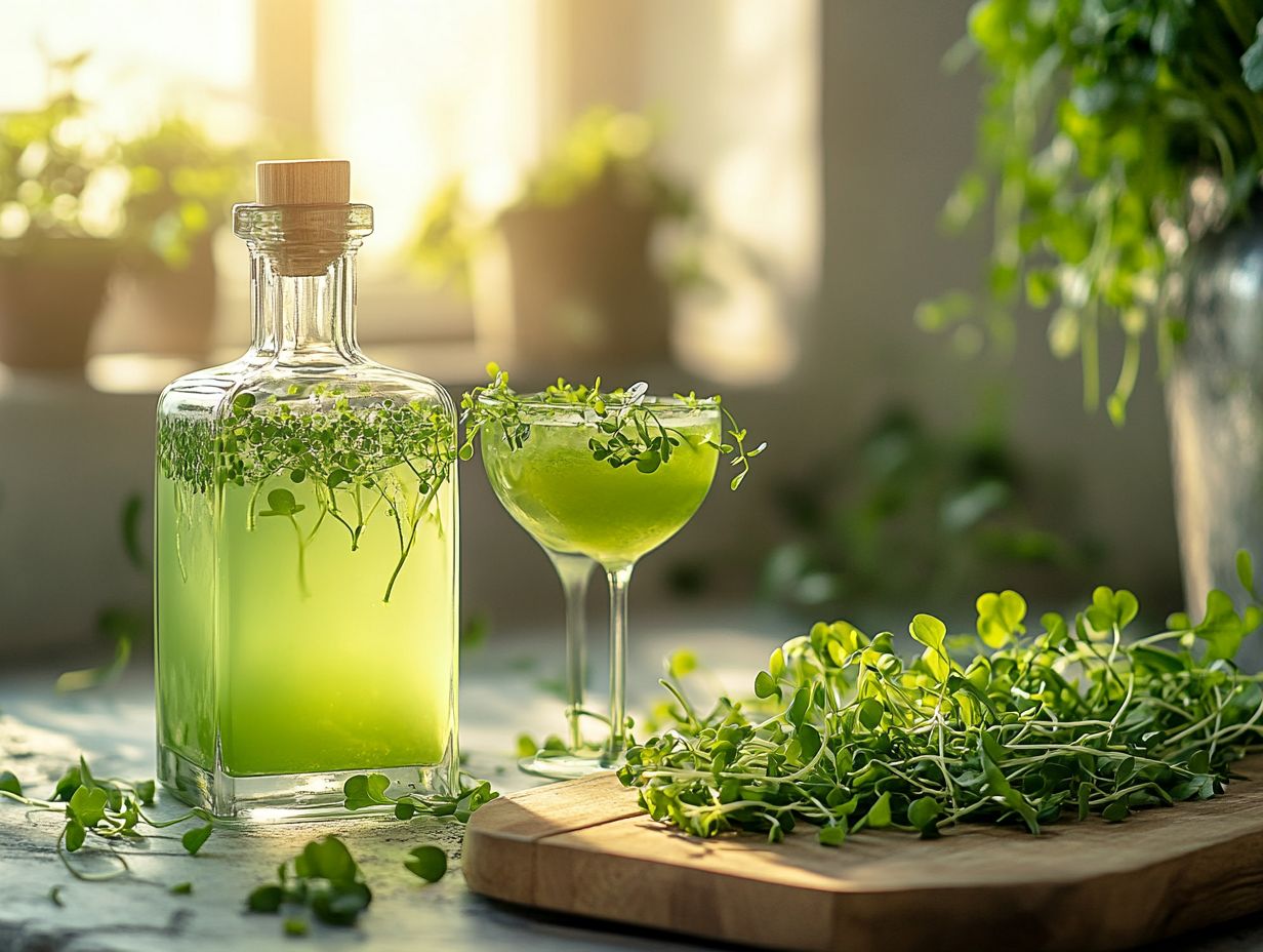 A vibrant cocktail made with microgreens