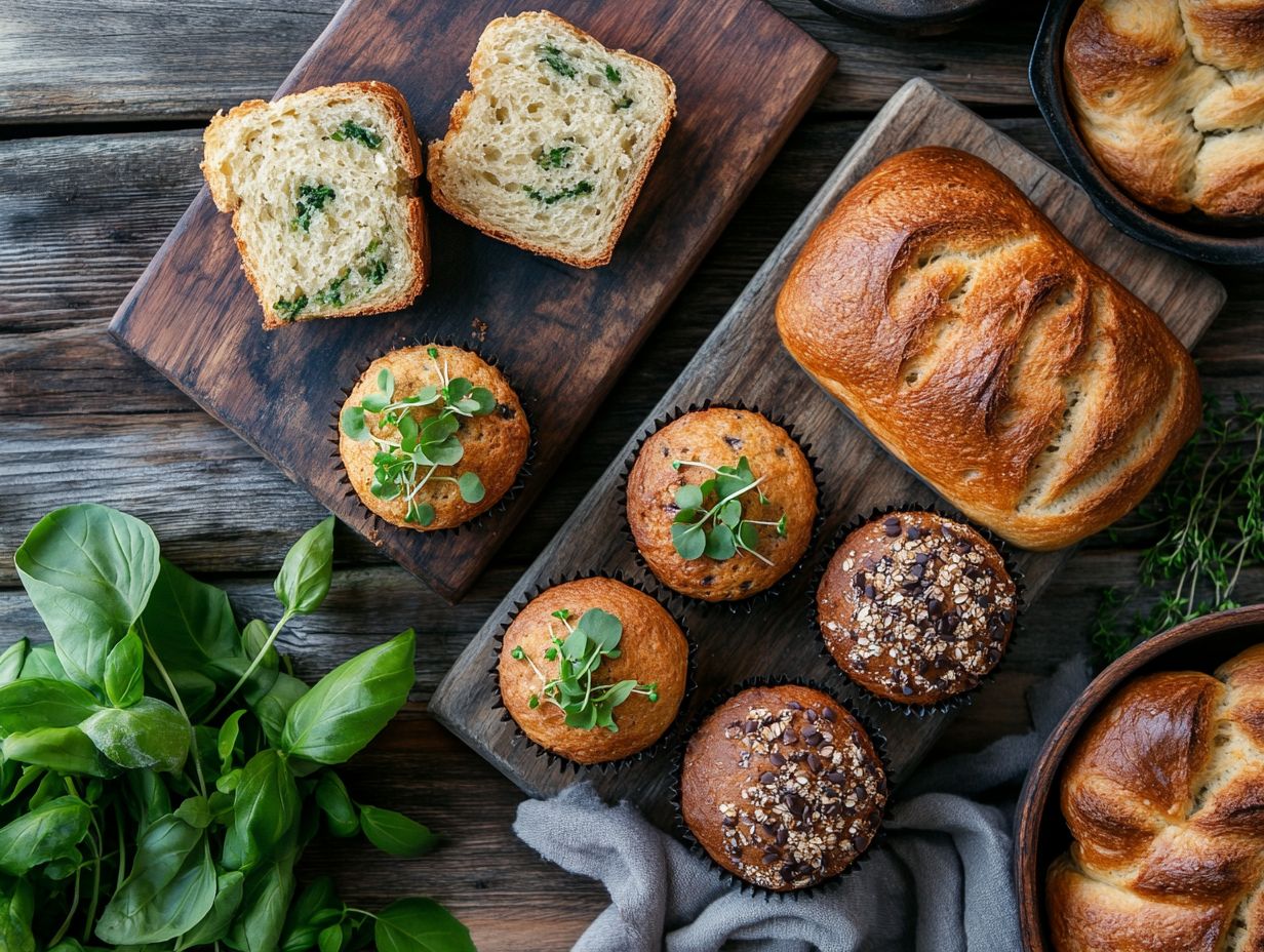 Image showcasing popular baking microgreens: broccoli, kale, pea shoots, arugula, and radish.