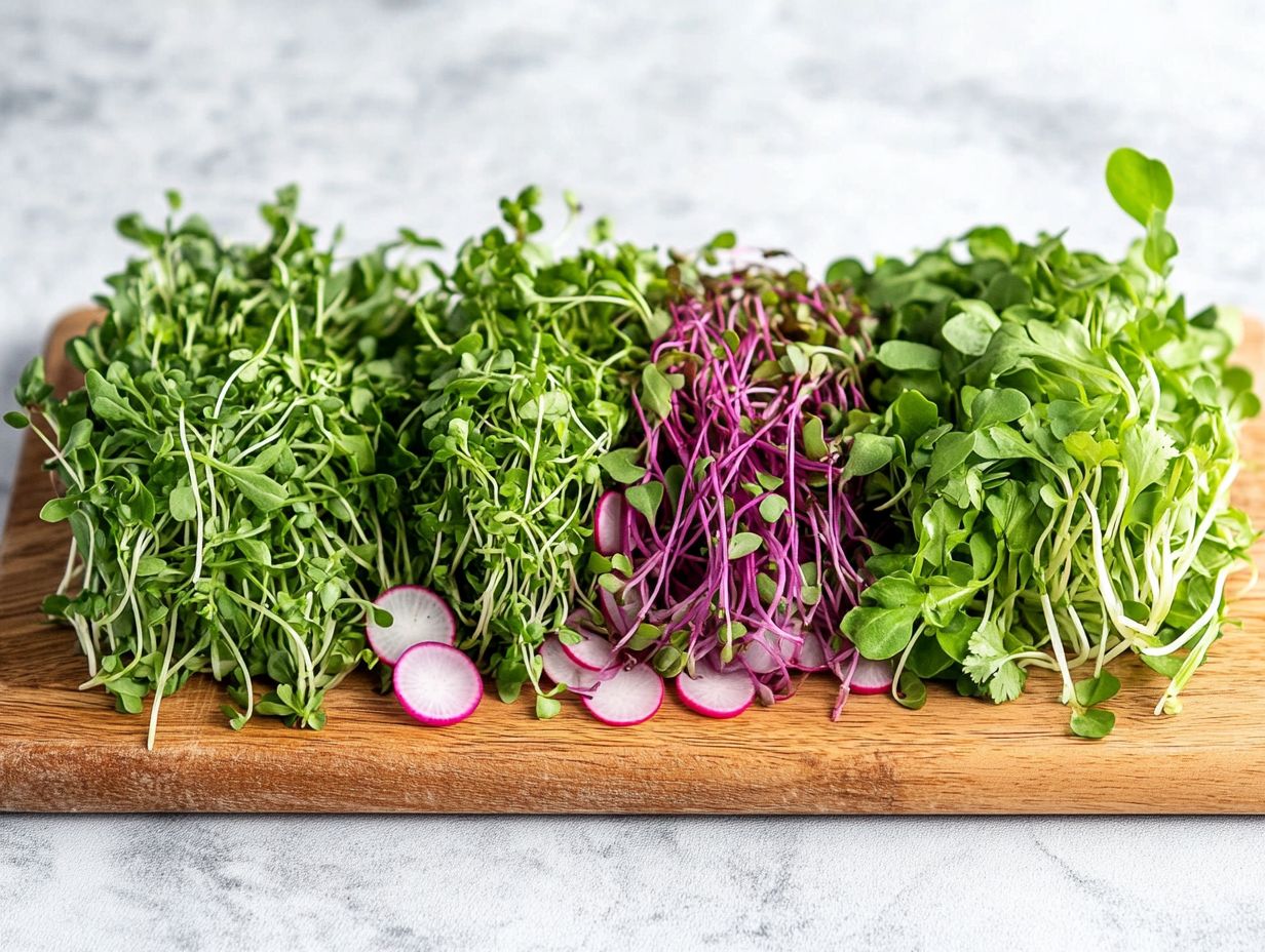 Image depicting five popular microgreen varieties for cooking.