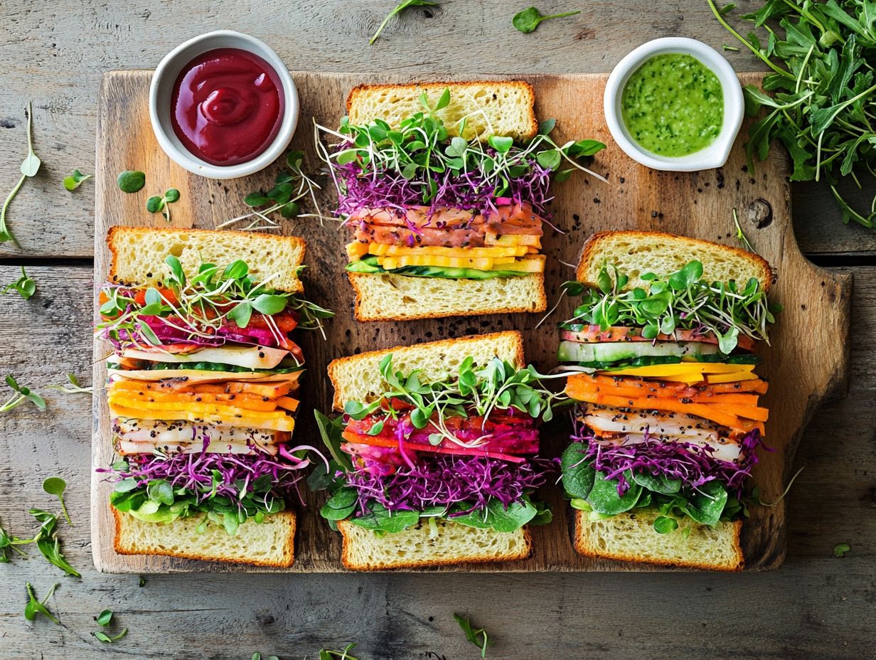 A colorful array of microgreens on a delicious sandwich.