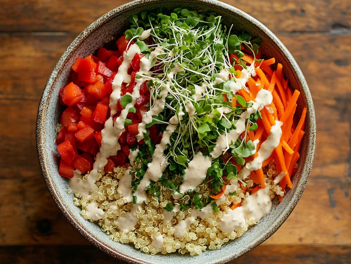 A colorful selection of microgreens incorporated into a vibrant grain bowl.