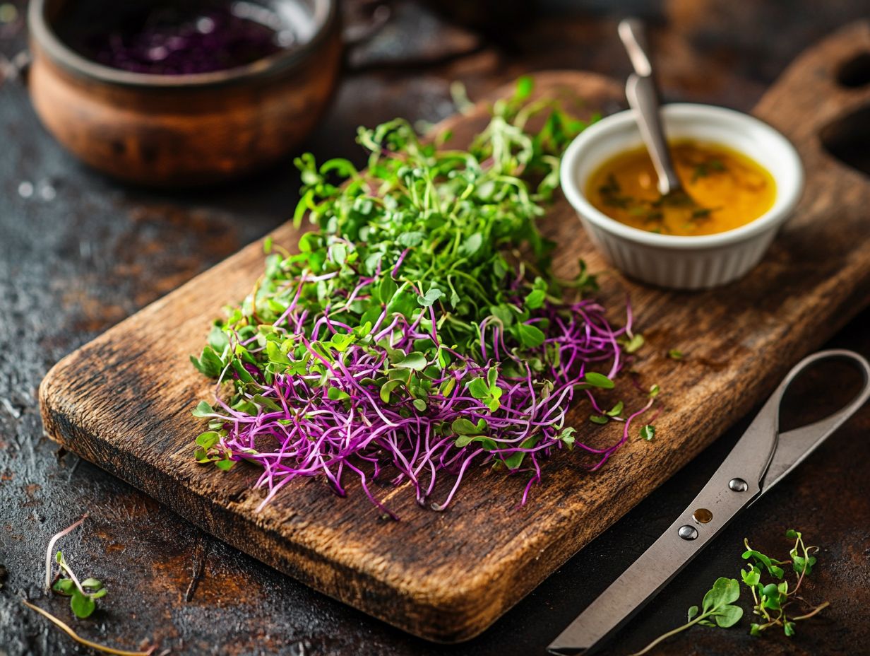 Recipes featuring microgreens in various dishes.