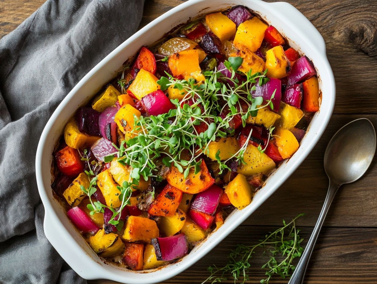 Colorful microgreens enhancing a delicious casserole