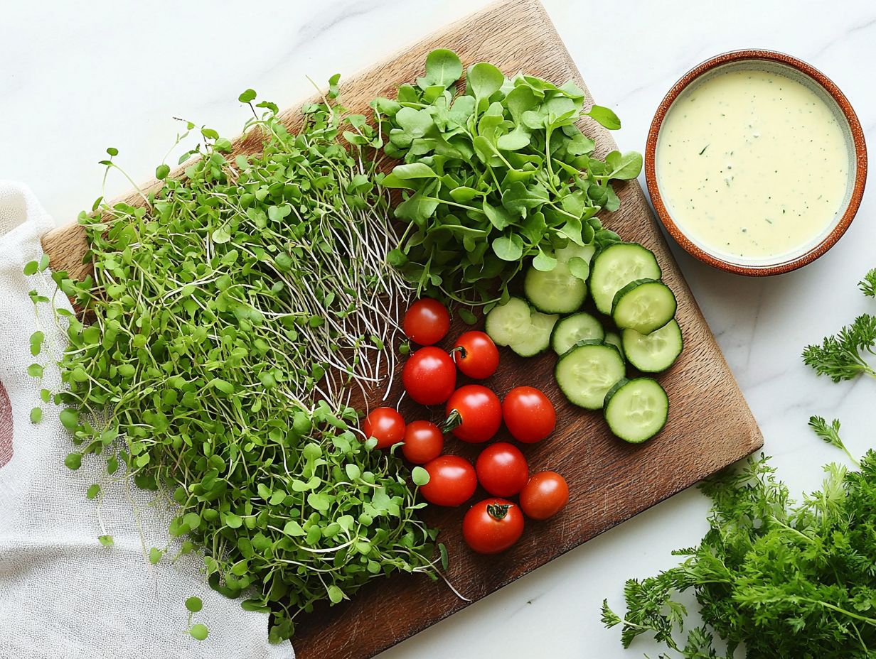 Fresh Microgreens Salad with Various Ingredients