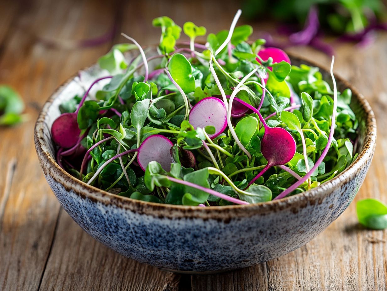 A plate of fresh microgreens, showcasing their vibrant colors and potential health benefits.