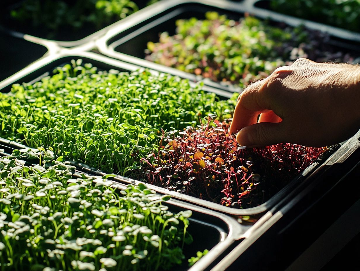 A variety of colorful microgreens on display.