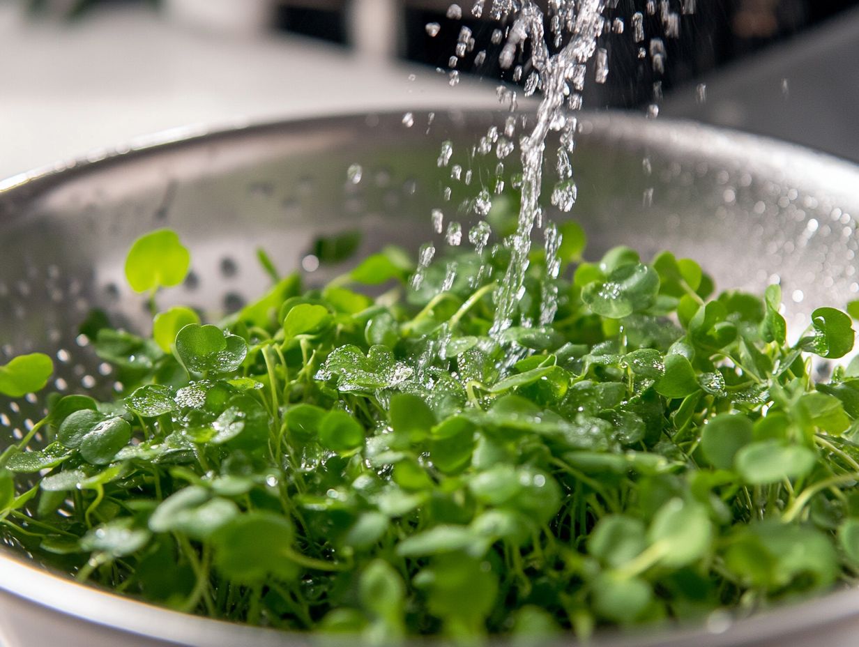 Why is it important to clean microgreens before storage?