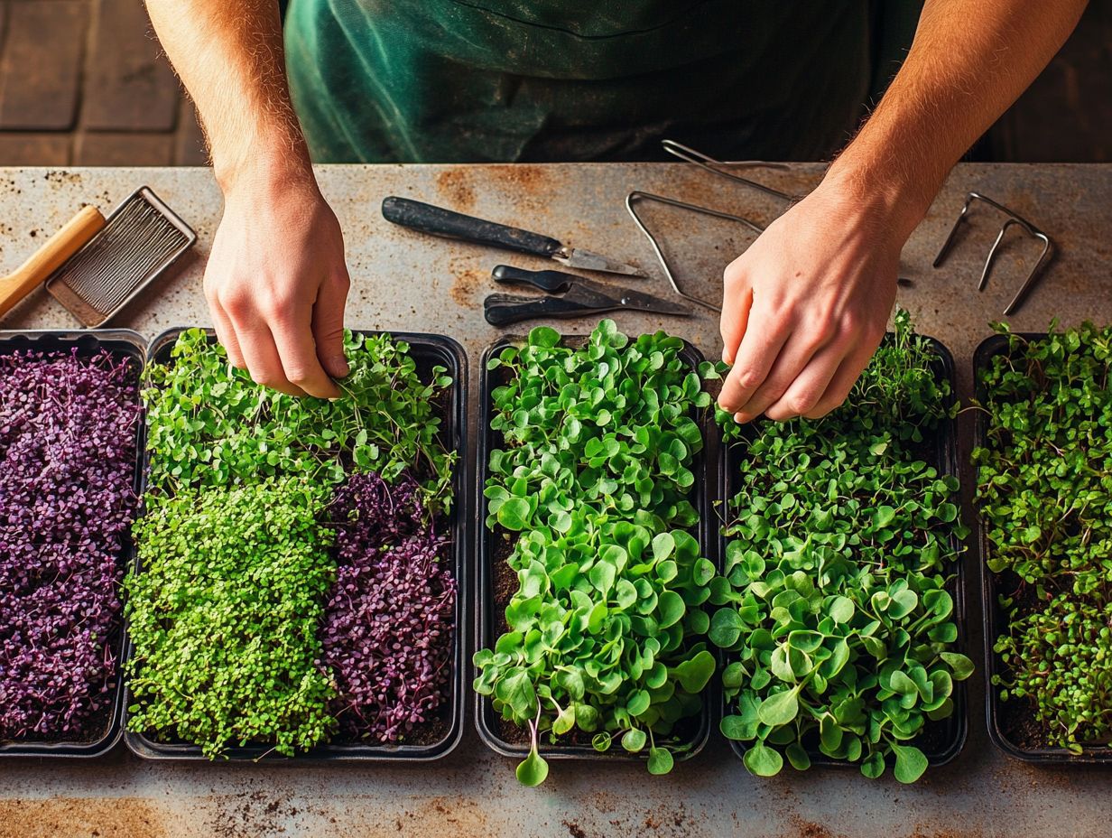 A variety of microgreens in various stages of growth.