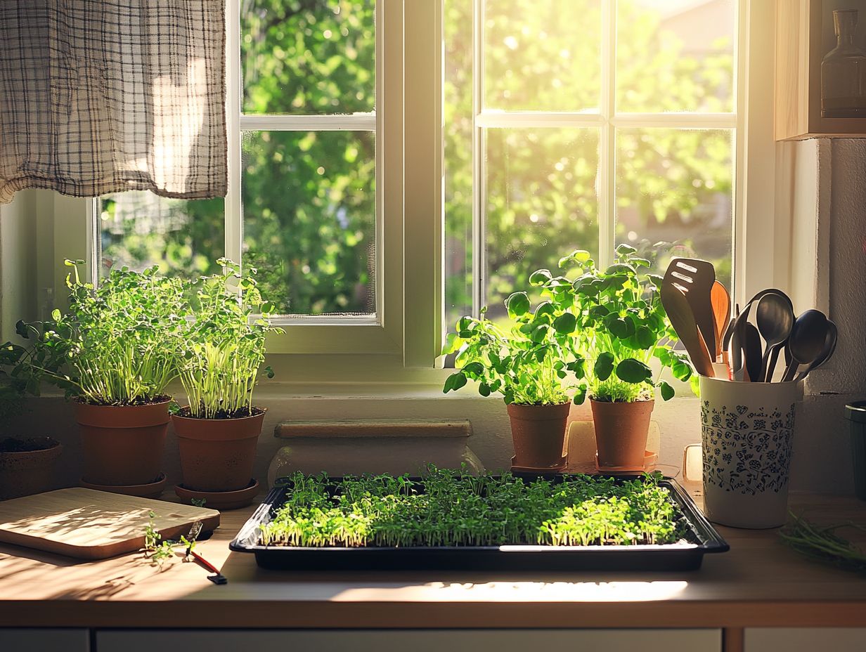 Harvesting window-grown microgreens