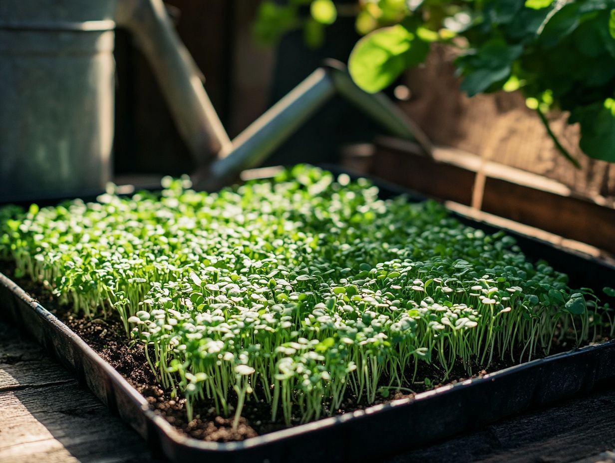 Illustration of a step-by-step guide to growing microgreens outdoors