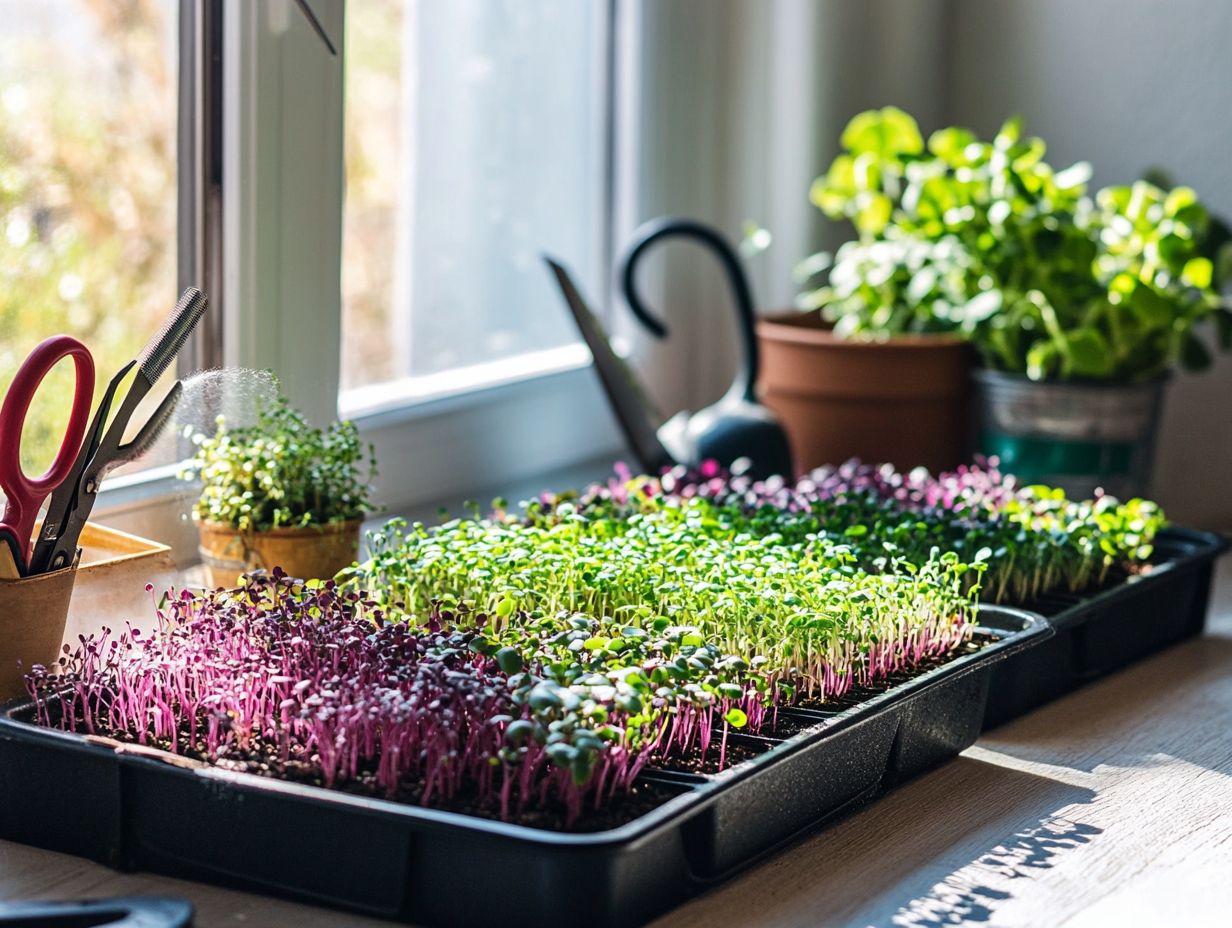 Image showing various microgreens with a text overlay 'Key Takeaways'