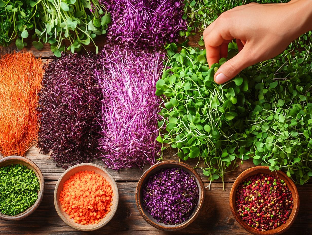 An assortment of colorful microgreens displayed in a bowl.