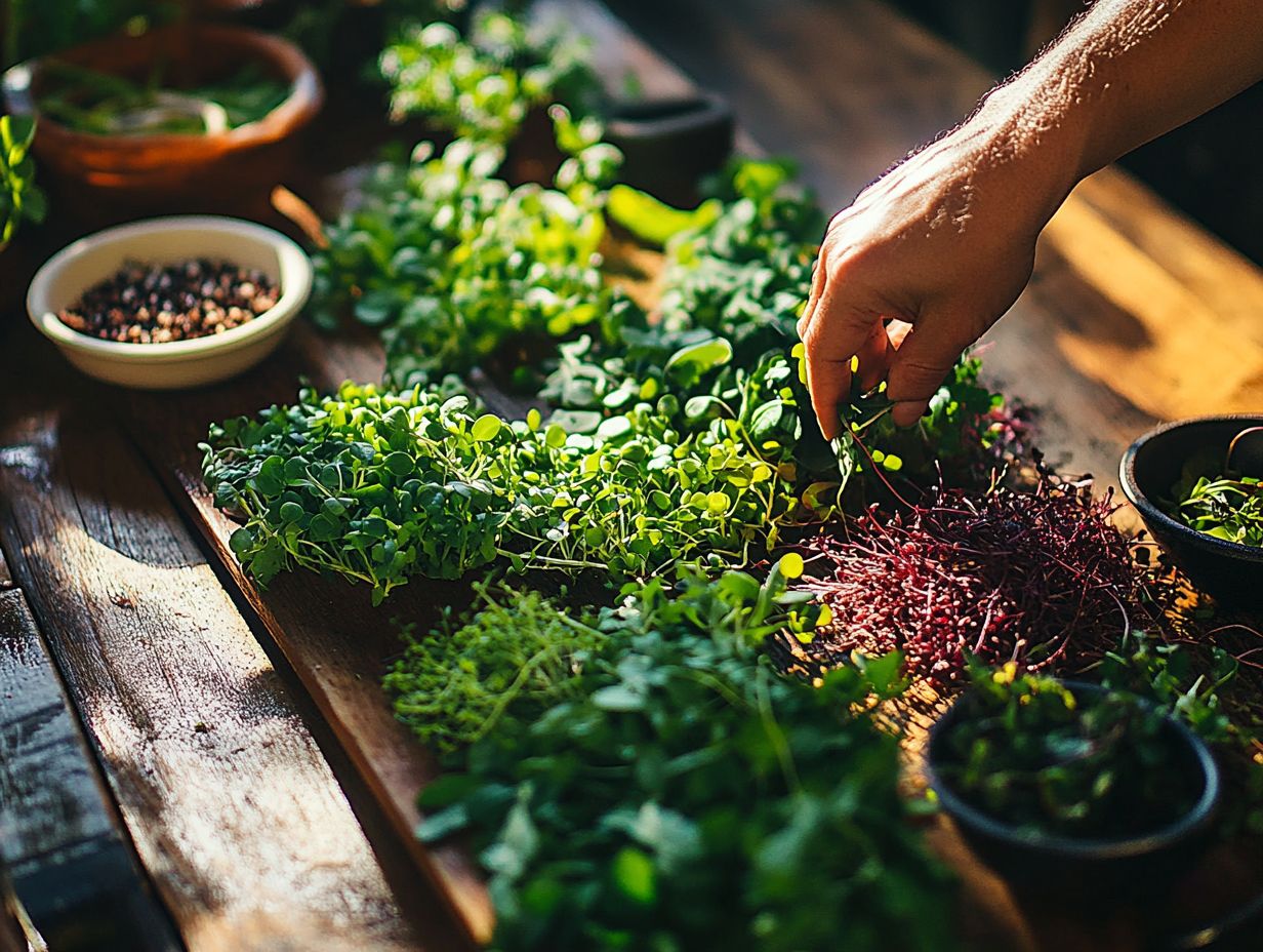 Colorful varieties of microgreens in a salad.