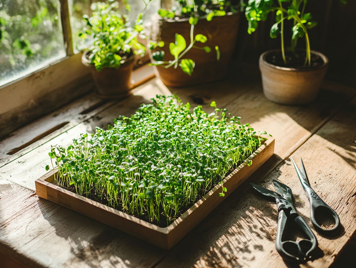 Image illustrating essential tools for harvesting microgreens