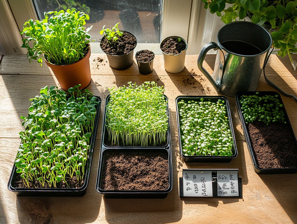 A well-organized indoor space for growing microgreens with essential tools.