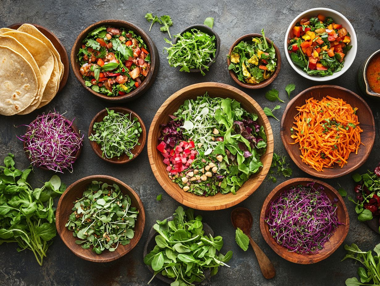 A colorful assortment of microgreens featured in Asian cuisine