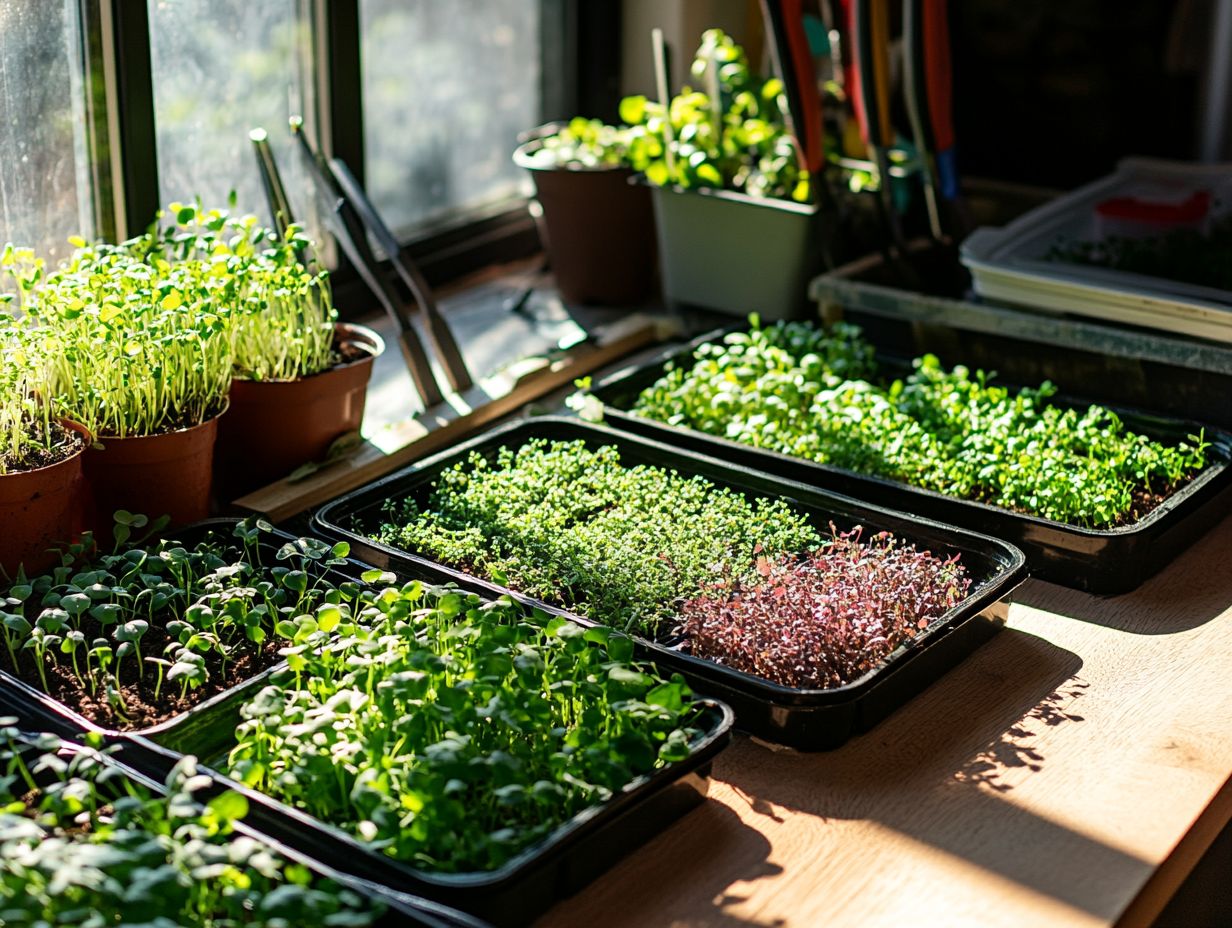 Person harvesting fresh microgreens in a home garden, showcasing healthy greenery.