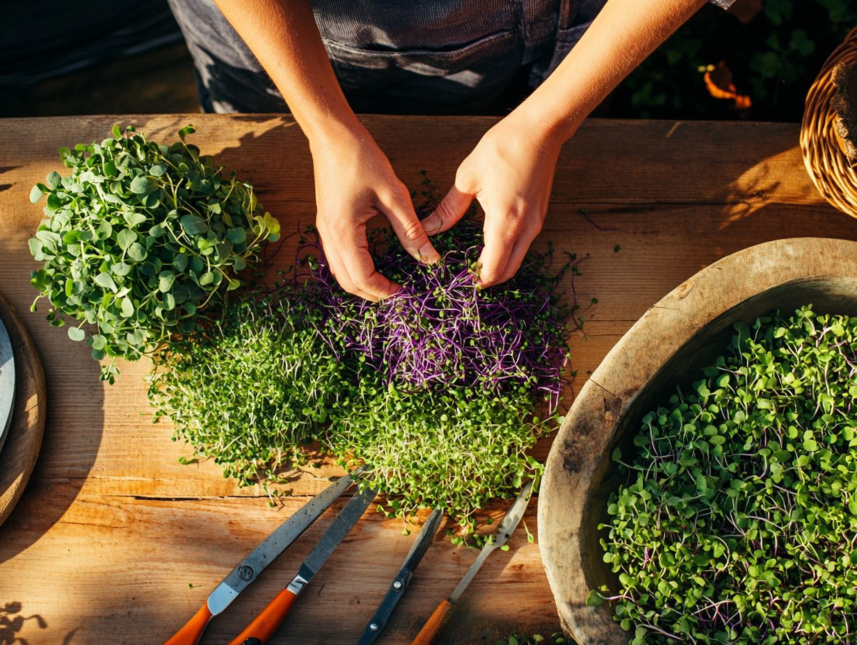 A demonstration of harvesting delicate microgreens.