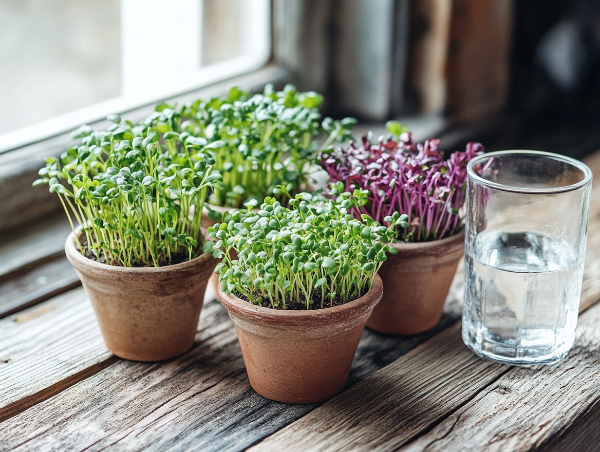 Woman harvesting fresh microgreens at home.