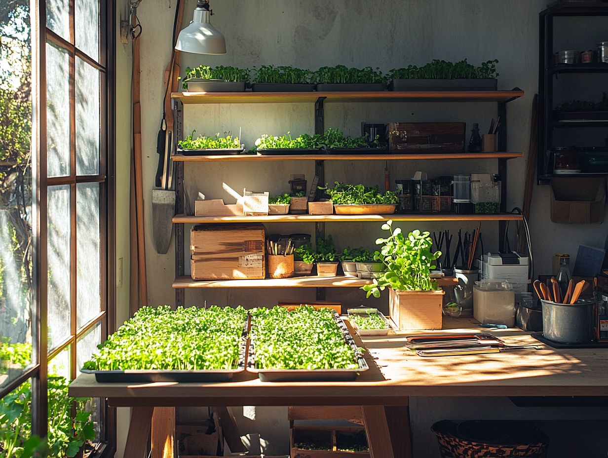 Illustration of key takeaways for setting up a microgreen workspace.