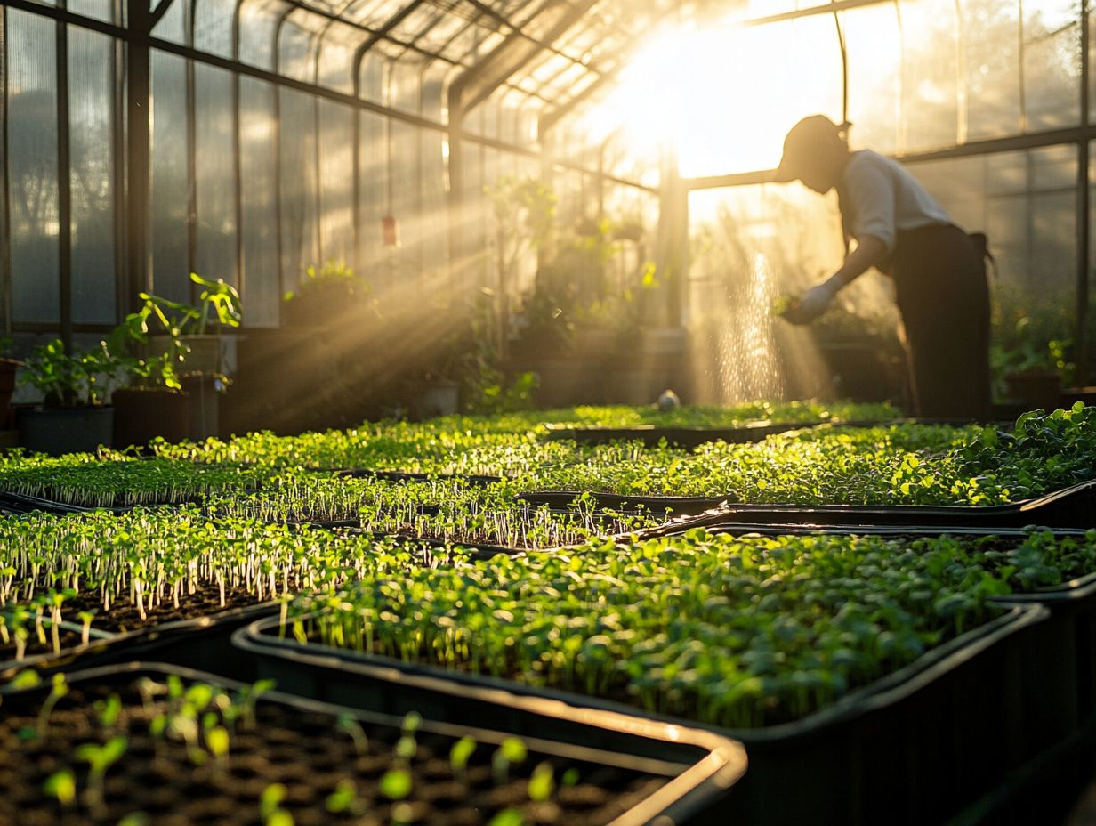 Person caring for and harvesting microgreens