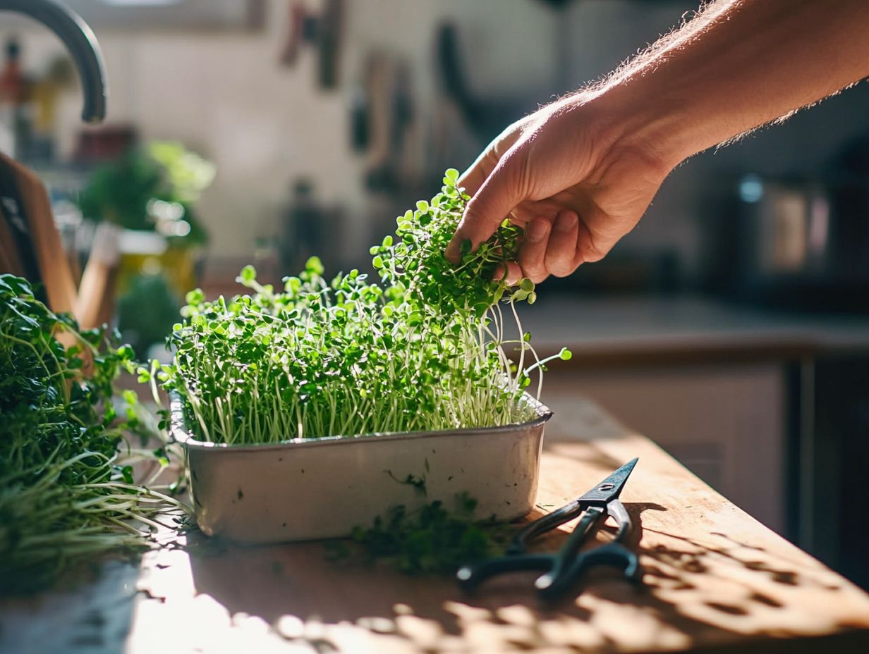 What do I need to start growing microgreens in a small space using sustainable gardening practices?