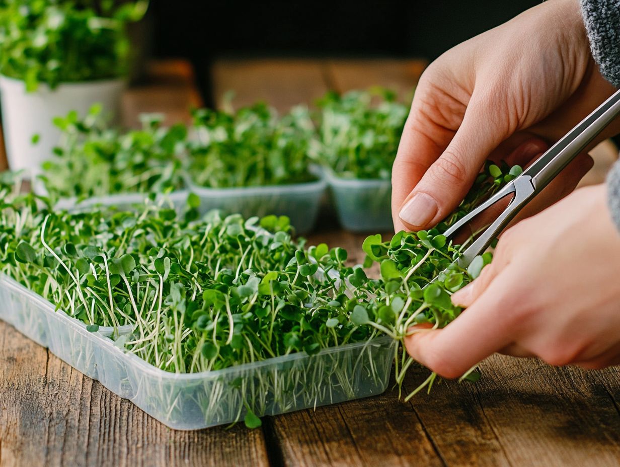 Image displaying how to harvest microgreens safely.