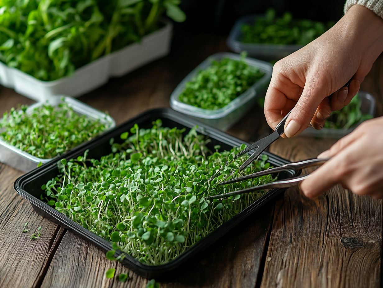 Illustration of key takeaways for harvesting microgreens.