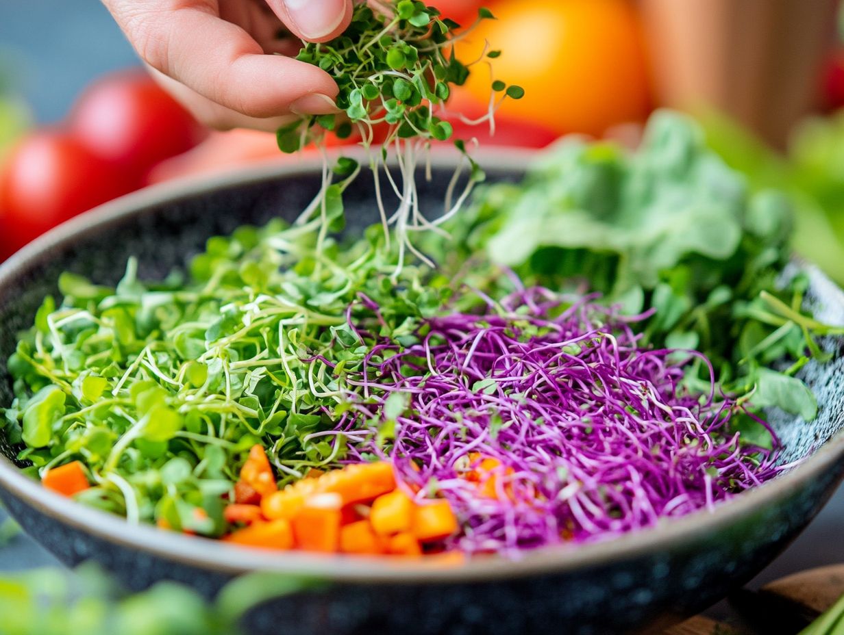 Colorful microgreens used creatively in cooking