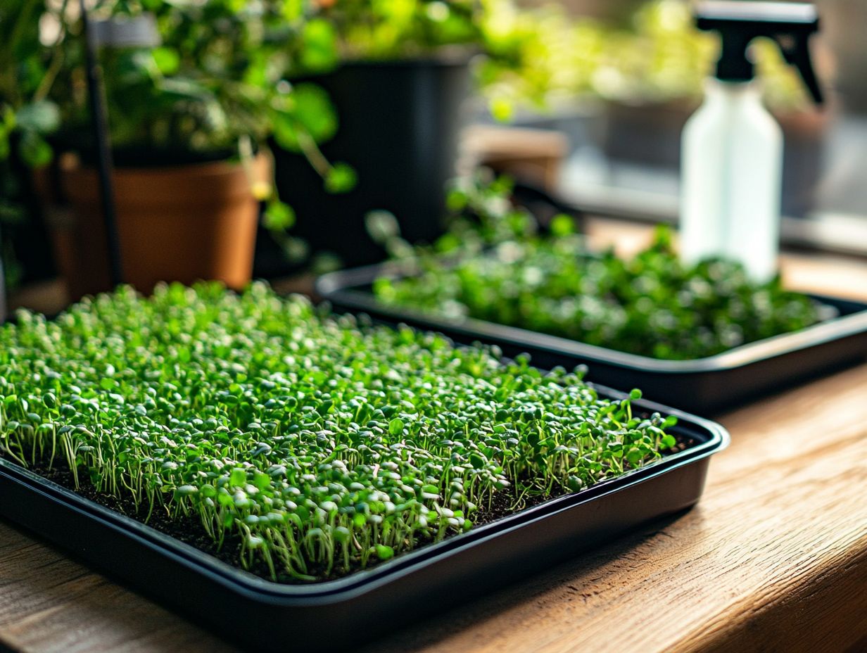 Image showing essential equipment needed for growing microgreens, including seed trays and growing mediums.