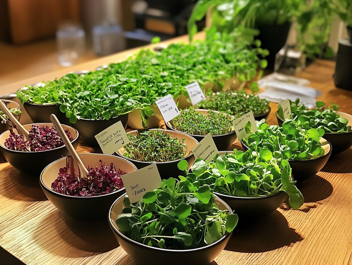 Colorful microgreens arranged for a tasting event